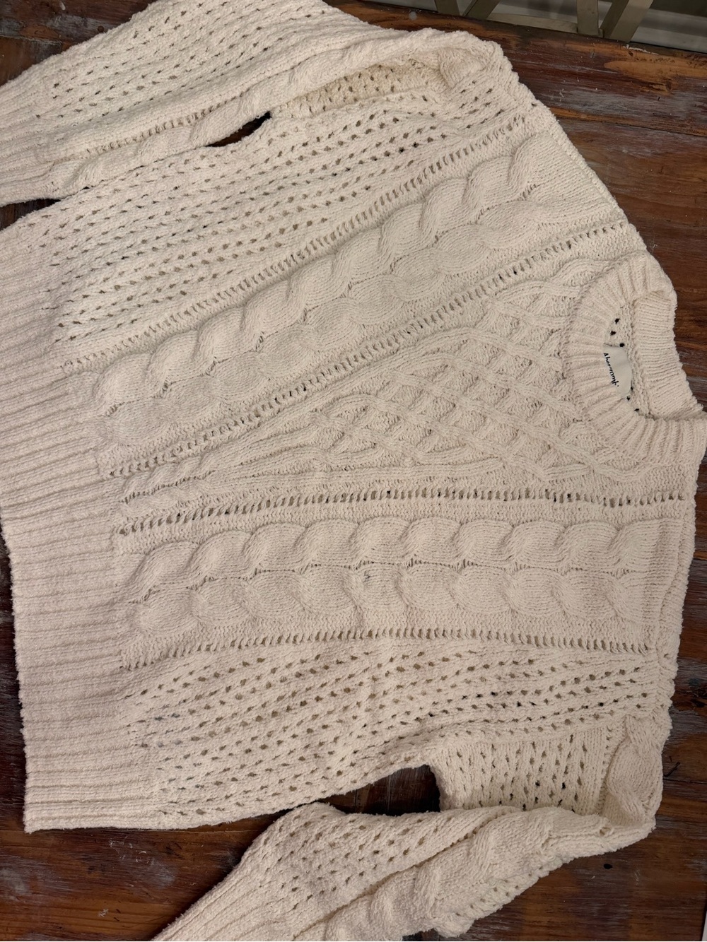 Abercrombie & Fitch Cream Cable-Knit Crewneck Sweater